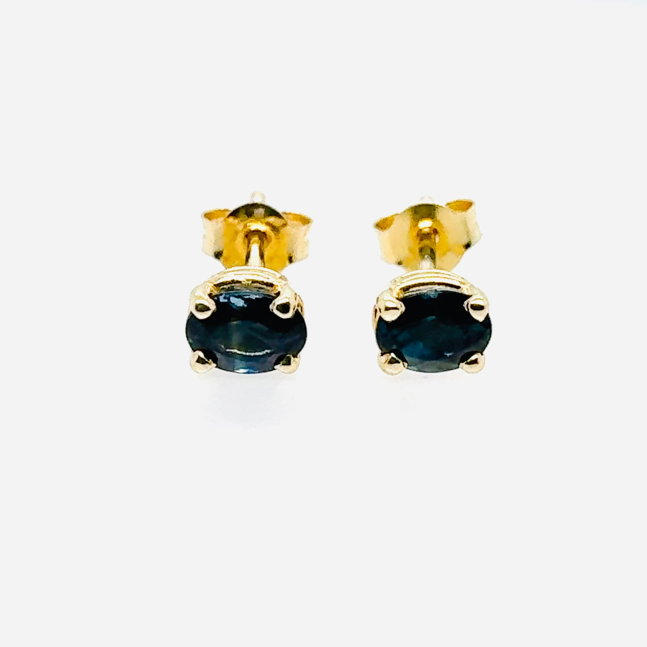 Gold Blue Sapphire Stud Earrings, 10K Yellow Gold Natural Blue Sapphire 6x4mm Stud Earrings, September Birthstone, Handmade selling Earrings